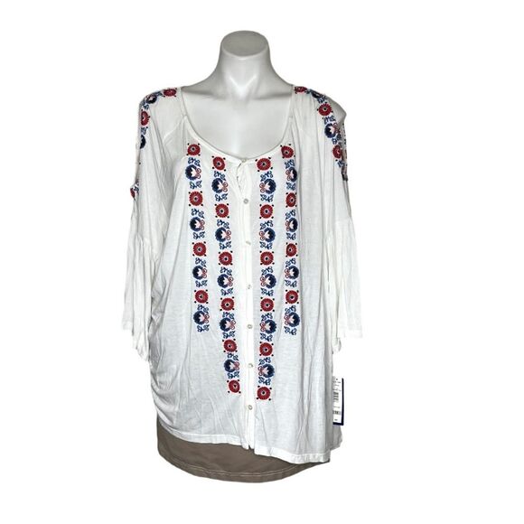 NYGARD White Cold Shoulder Peasant Embroidered Boho Top Plus Size 1X NEW NWT - Picture 5 of 11